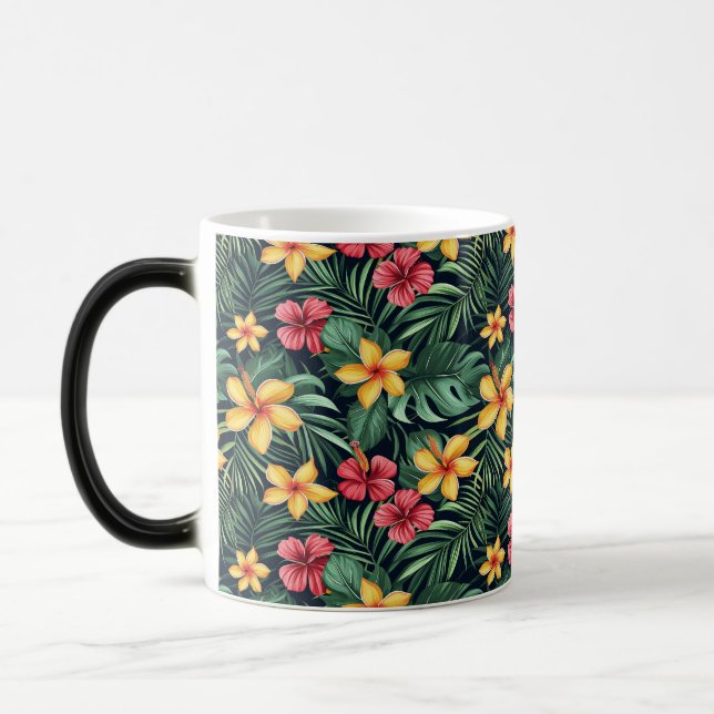 Tropical Flower Hibiscus Seamless Pattern Magic Mug (Left)