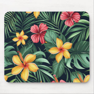 Tropical Flower Hibiscus Seamless Pattern Mouse Pad