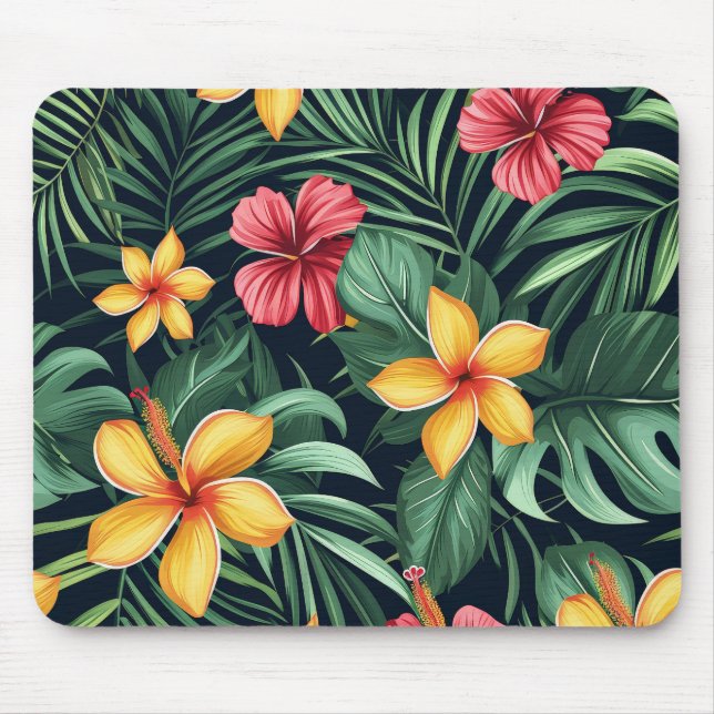 Tropical Flower Hibiscus Seamless Pattern Mouse Pad (Front)