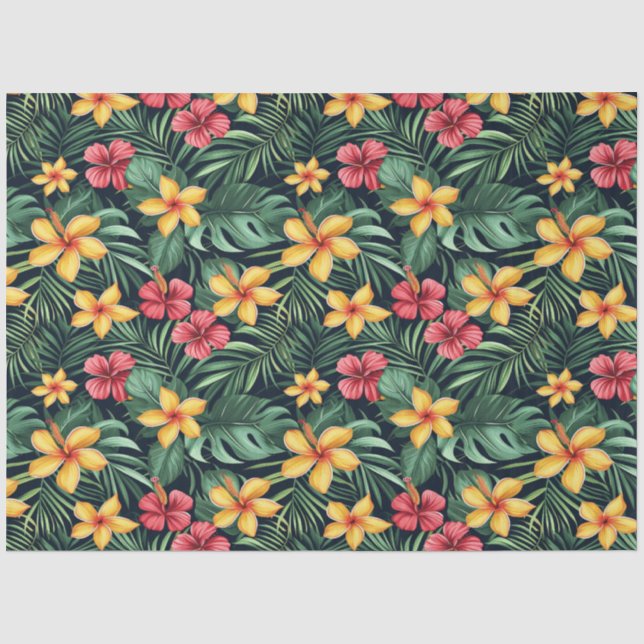 Tropical Flower Hibiscus Seamless Pattern Tissue Paper (Front)