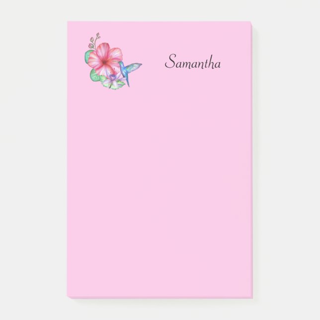 Tropical Flower Hummingbird Personalised Post-it Notes (Front)
