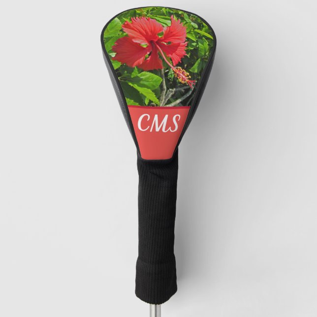 Tropical Flower Initials Bright Pink Island Floral Golf Head Cover (Front)