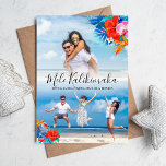 Tropical Flower Mele Kalikimaka Christmas 2 Photo Holiday Card<br><div class="desc">Mele Kalikimaka Christmas photo holiday card featuring vibrant colourful flowers,  two photos of your choice,  calligraphy script typography and your names.</div>