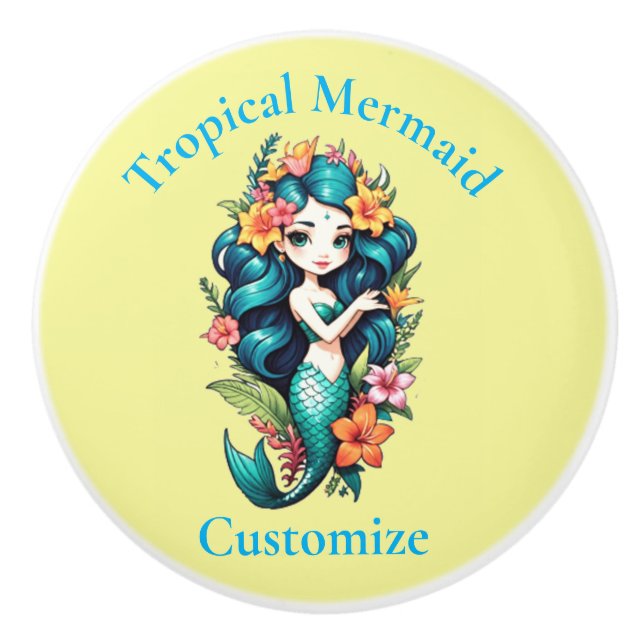 Tropical Flower Mermaid Thunder_Cove Ceramic Knob (Front)