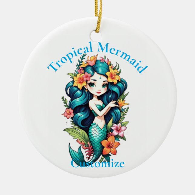Tropical Flower Mermaid Thunder_Cove Ceramic Tree Decoration (Front)