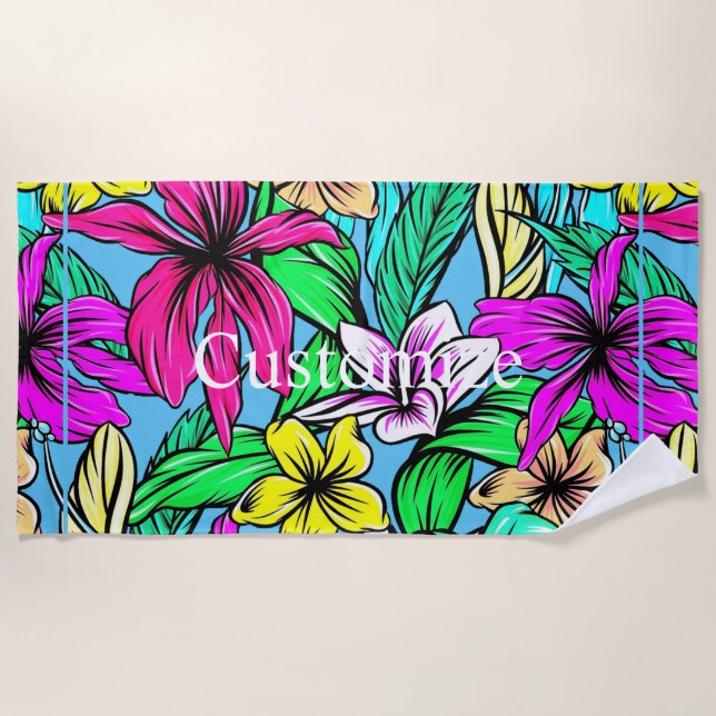 Tropical Flower Mix Thunder_Cove Beach Towel (Front)