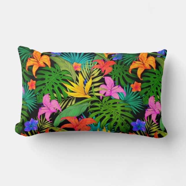 Tropical flower monstera leaf Hawaiian colourful Lumbar Cushion (Front)