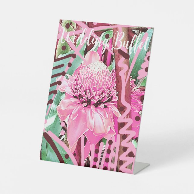 Tropical Flower of Life Wedding Buffet  Pedestal Sign (Front)