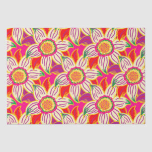 Tropical Flower Pink Orange Hand Drawn Pattern Tissue Paper