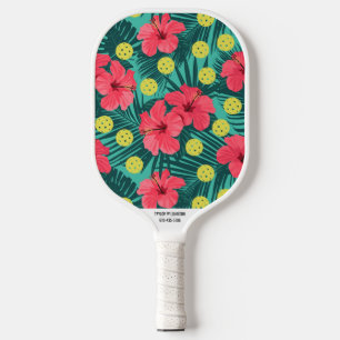 Tropical Flower Print Custom Name Phone Number Pickleball Paddle