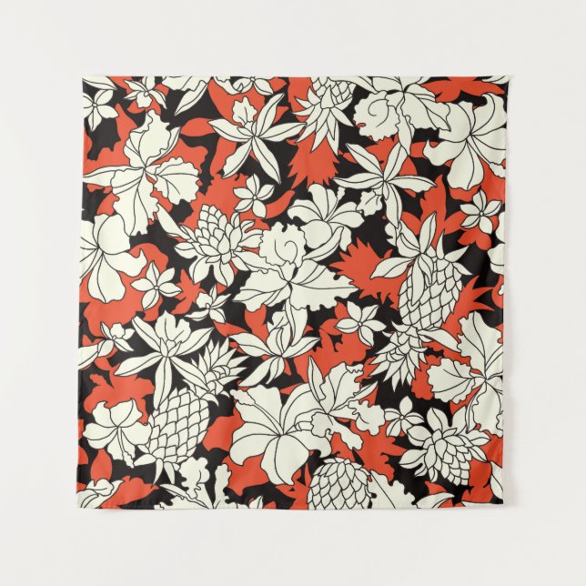 Tropical Flower Seamless Exotic Pattern Tapestry (Front)