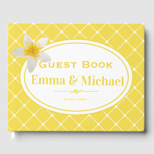 Tropical Flower & Trellis Pattern Yellow Wedding Guest Book