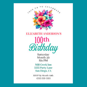 Tropical Flowers 100th Birthday Invitation