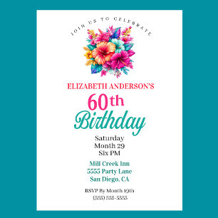 Tropical Flowers 60th Birthday Invitation