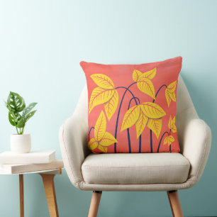 Tropical Flowers Abstract Yellow Pink Floral Cushion