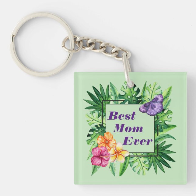 Tropical Flowers Acrylic Keychain (Front)