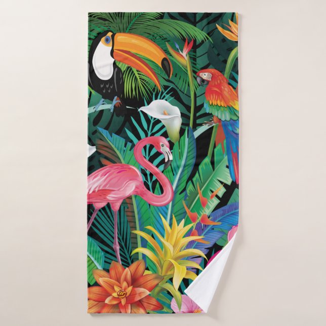 Tropical flowers and birds bath towel (Bath Towel)