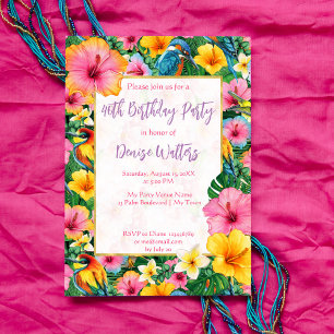 Tropical Flowers and Birds bright colours birthday Invitation
