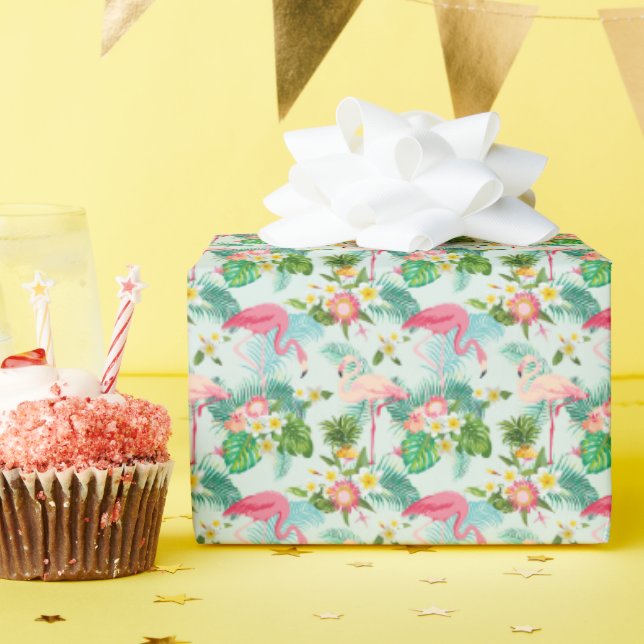 Tropical Flowers And Birds Wrapping Paper (Birthday Party)