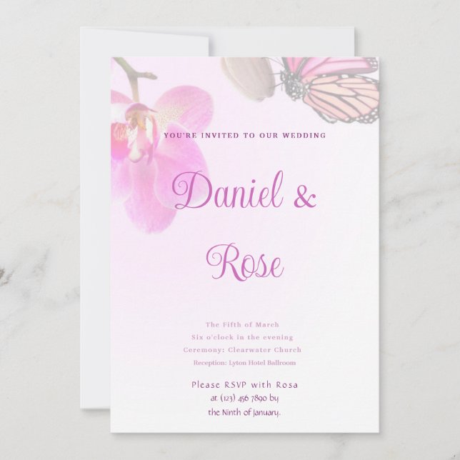 Tropical Flowers and Butterflies Wedding Invitatio Invitation (Front)
