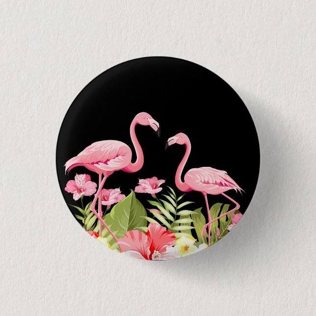 Tropical Flowers And Flamingos-32146 3 Cm Round Badge (Front)
