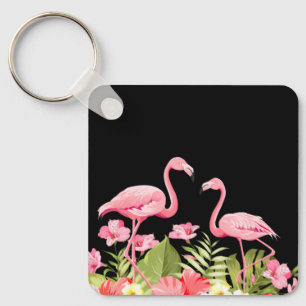 Tropical Flowers And Flamingos-32146 Key Ring