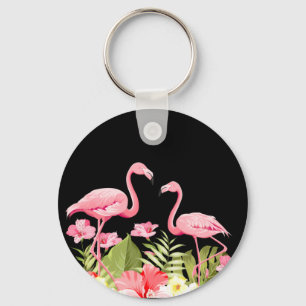 Tropical Flowers And Flamingos-32146 Key Ring