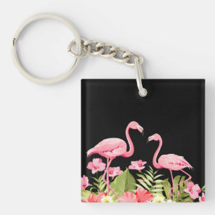 Tropical Flowers And Flamingos-32146 Key Ring