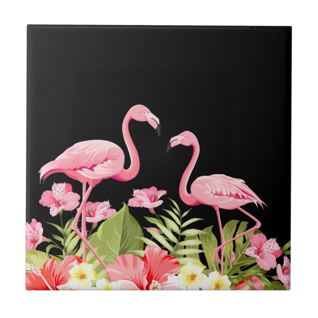 Tropical Flowers And Flamingos-32146 Tile (Front)