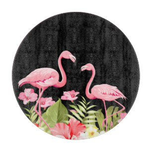 Tropical Flowers And Flamingos Cutting Board