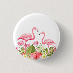 Tropical Flowers and Flamingos Design 3 Cm Round Badge
