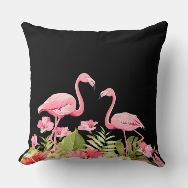 Tropical Flowers and Flamingos Design Cushion (Front)