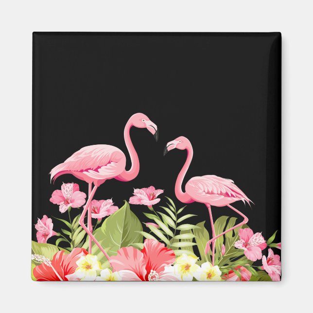 Tropical Flowers and Flamingos Design Magnet (Front)