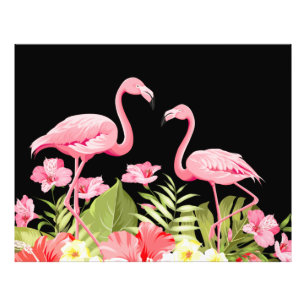 Tropical Flowers and Flamingos Design Photo Print