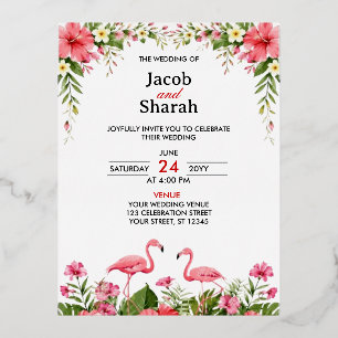 Tropical Flowers and Flamingos Wedding Template 
