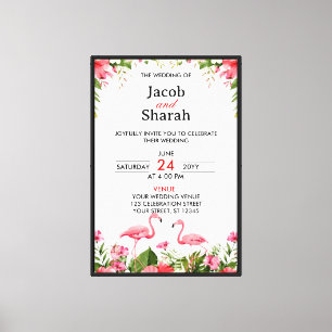 Tropical Flowers and Flamingos Wedding Template  Canvas Print