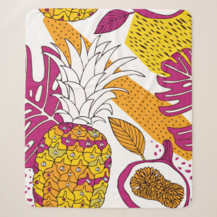 Tropical flowers and fruits,bright exotic print sherpa blanket