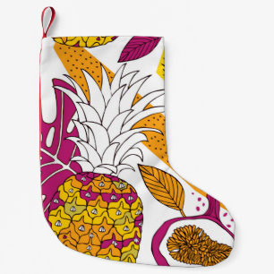 Tropical flowers and fruits,bright exotic print small christmas stocking