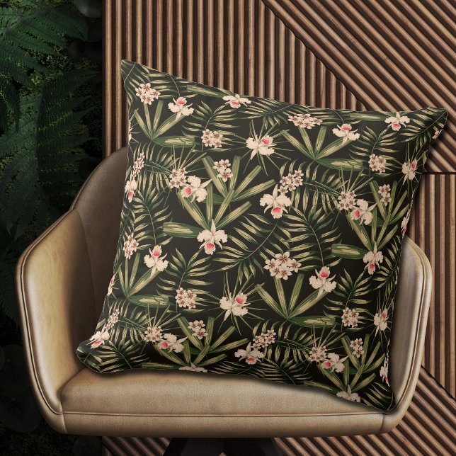 Tropical Flowers and Greenery Black Cushion (MATCHING items in our collection.)