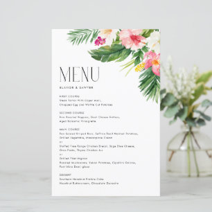 Tropical Flowers and Greenery Summer Menu Card