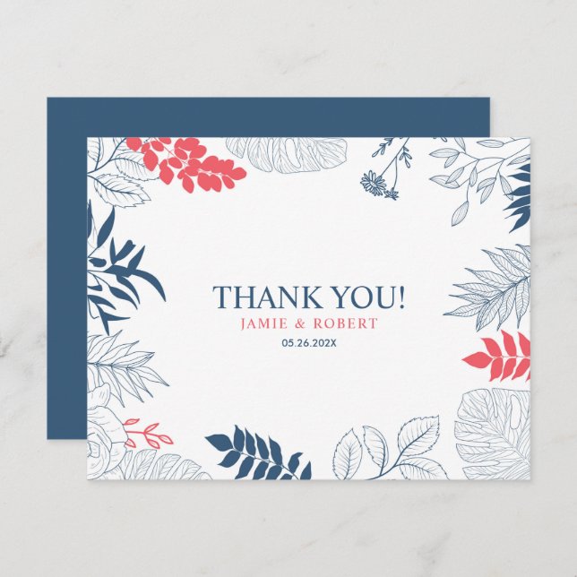 Tropical flowers and leaves frame invitation (Front/Back)