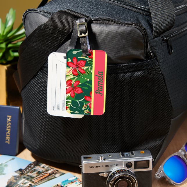 Tropical flowers and leaves luggage tag (Front & Back)