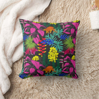 Tropical Flowers and Leaves Pangolin Pattern Cushion