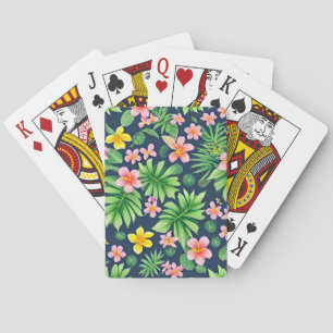 Tropical flowers and leaves pattern playing cards