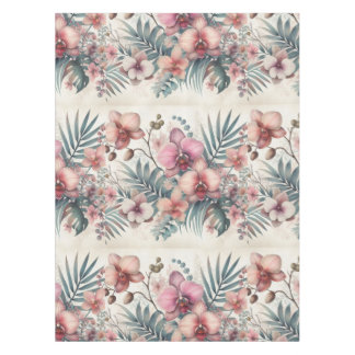 Tropical flowers and leaves watercolor tablecloth