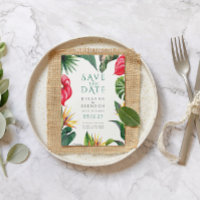 Tropical Flowers and Leaves Wedding Save the Date