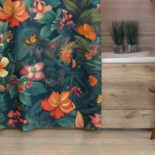 Tropical Flowers and Leaves with Butterflies Shower Curtain (Creator Uploaded)