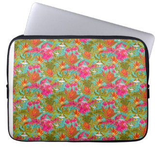 Tropical flowers and leopard print laptop sleeve