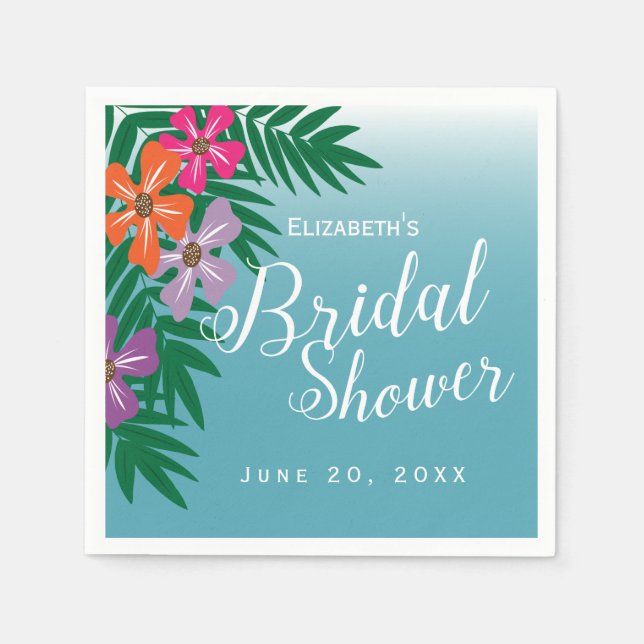Tropical Flowers and Palm Branches Bridal Shower Napkin (Front)