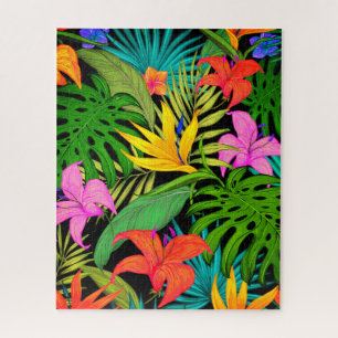 Tropical flowers and palm leaves Hawaiian Jigsaw Puzzle
